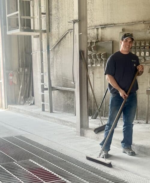 the employee is cleaning the floor