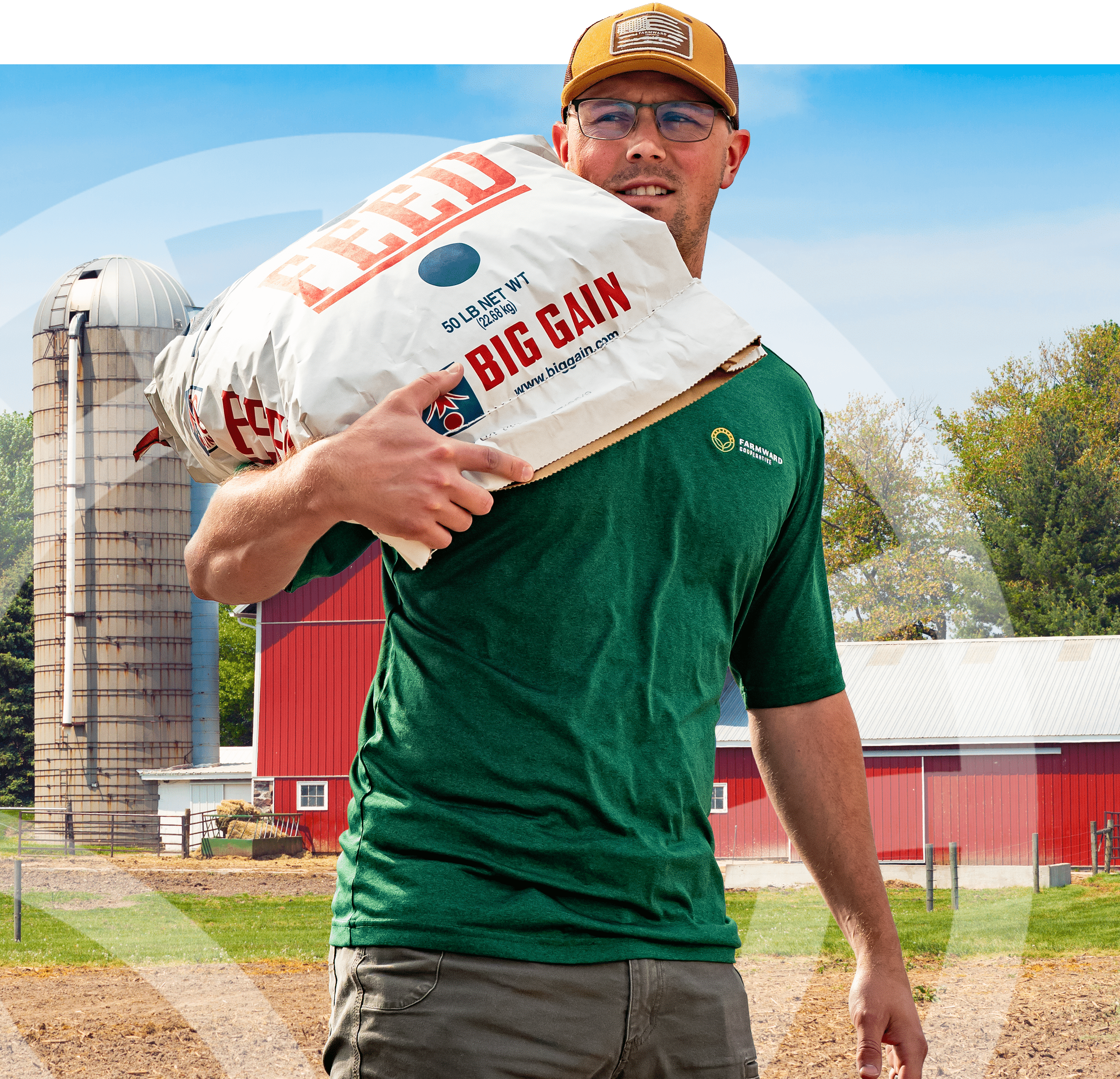 Farmward Employee Carrying Feed Bag