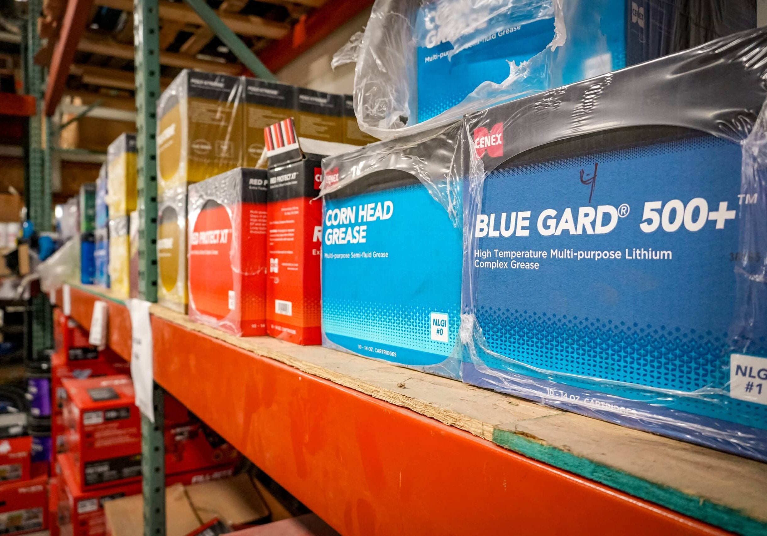 stock room with blue guard products
