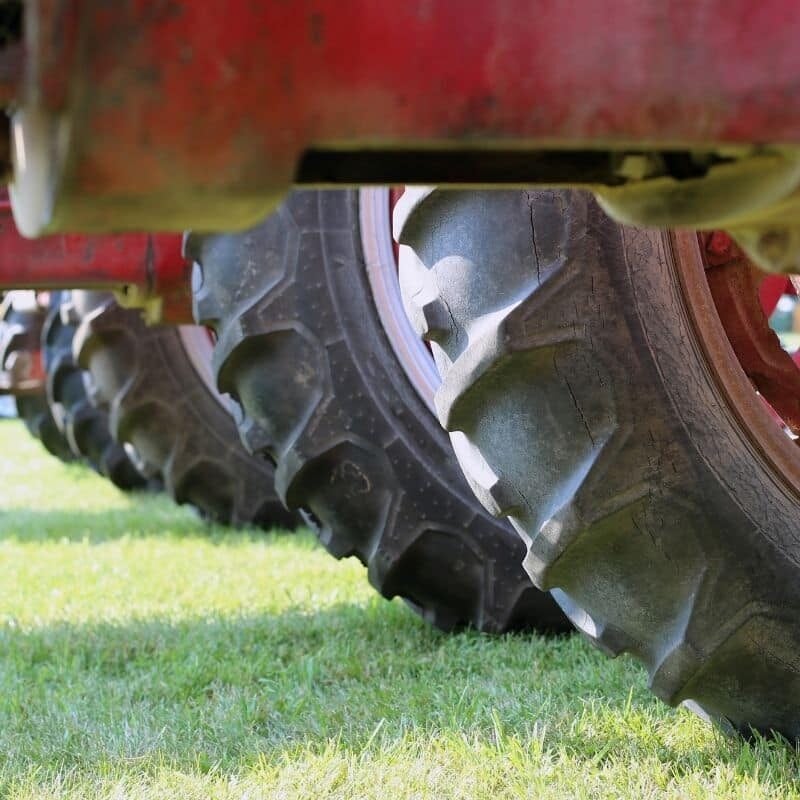tractor tires on grass